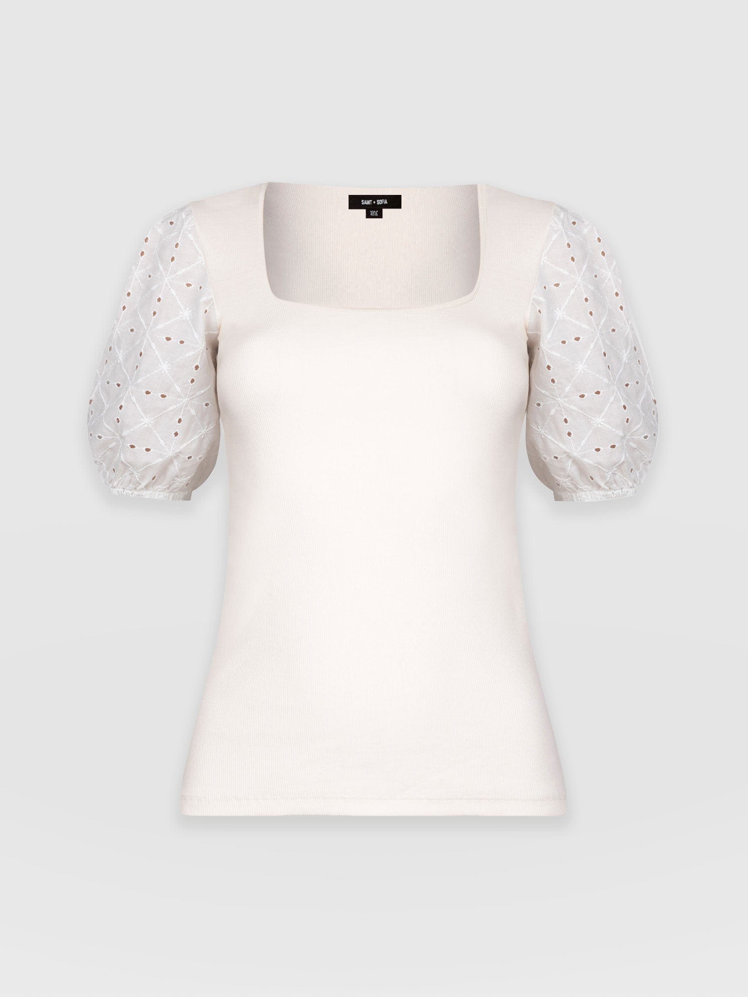 Cavendish Square Neck Tee Cream Broderie - Women's T-Shirts | Saint + Sofia® UK